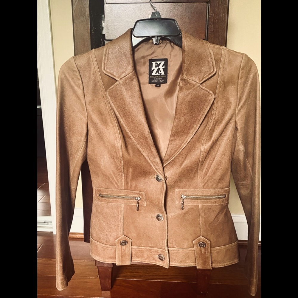 Nordstrom brown real leather jacket with fur